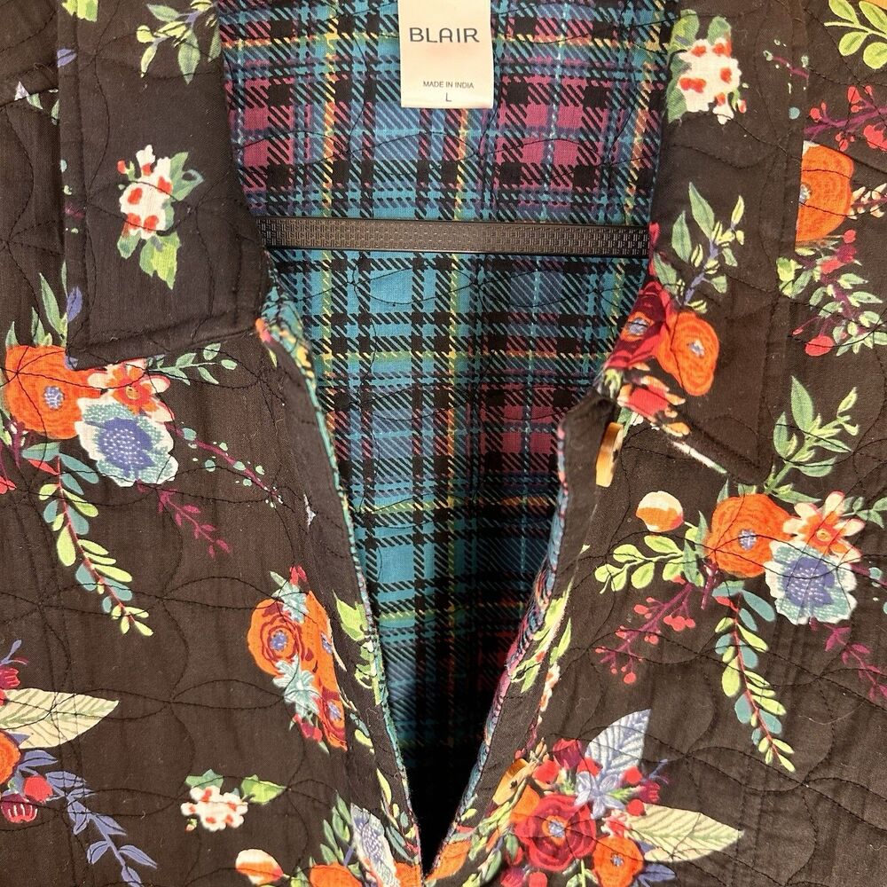 Blair Quilted Floral Vest Black Cottagecore Button Front Size L - Picture 5 of 7